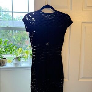 ALO Yoga Black Cover Up Mini Dress with Crew Neck